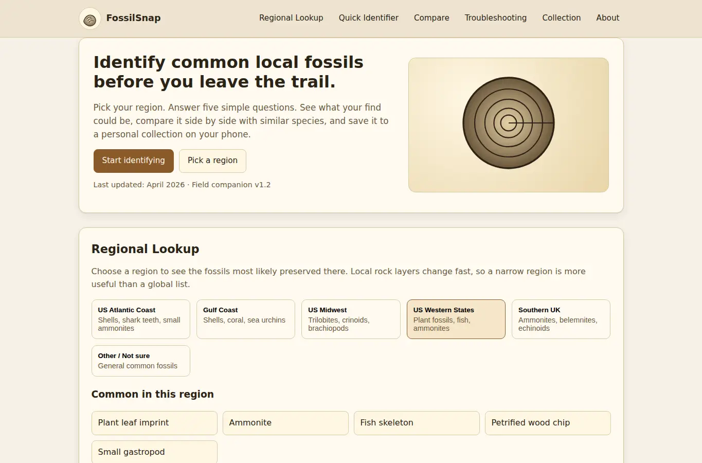 Screenshot of FossilSnap: Local Fossil ID interface showing the project page in use